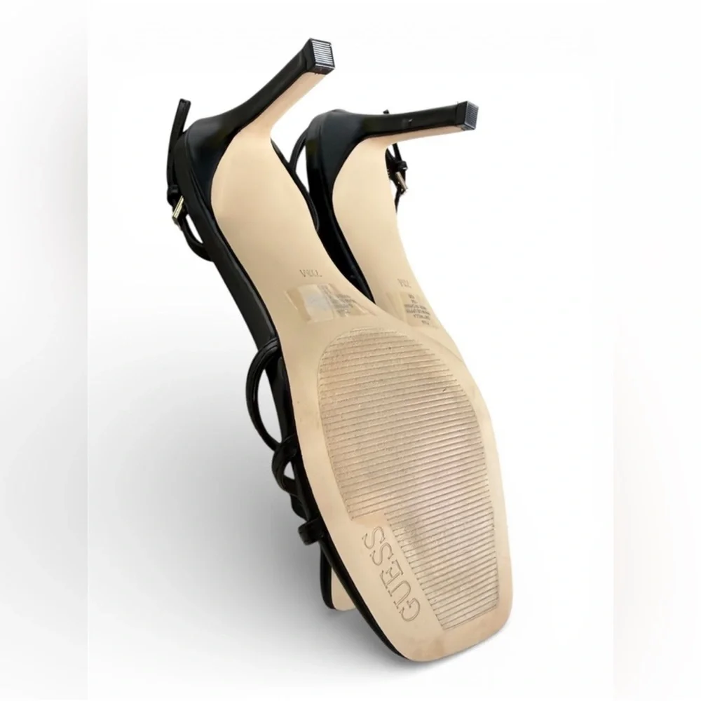 New! Guess Twilla Black Patent Faux Leather Strappy Heels Sandals 6.5